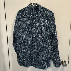 GAP navy blue NWT floral button-down shirt - slim fit large L - mint condition!